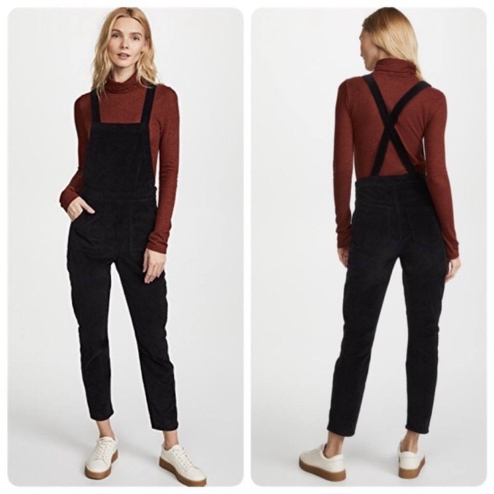Madewell black velour straight leg overalls
